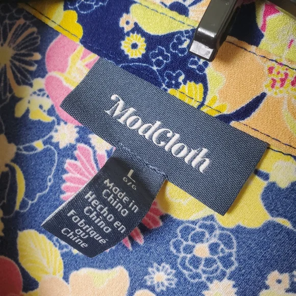Modcloth Floral Groovy Meets Country Western Pearl Snap Shirt Dress Size‎ Large - Picture 4 of 16